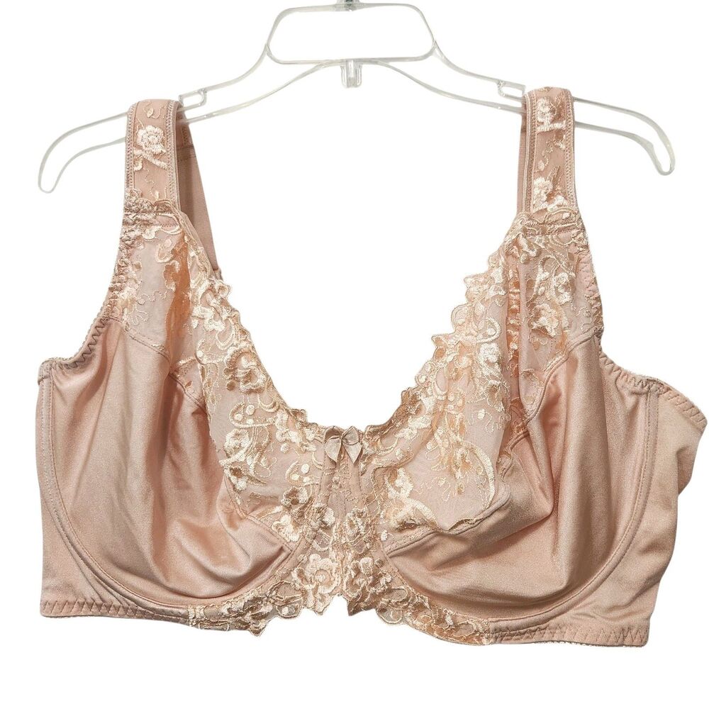 Telimussto Bra 50G Peach Lace Embroidered Unlined Underwire  Full Coverage NWT